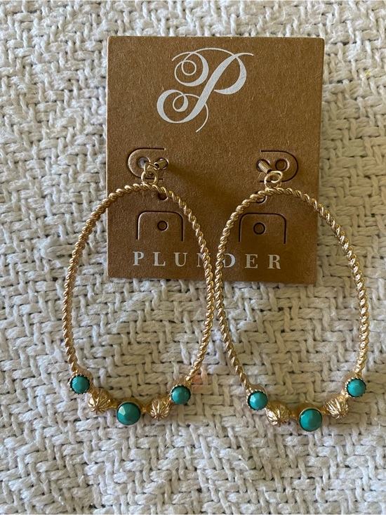 Plunder Jewelry - Plunder Gold Hoop Earrings with Turquoise Accents